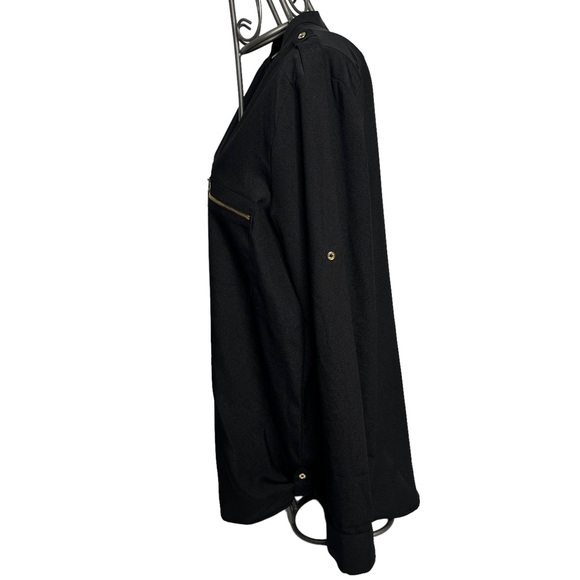 Calvin Klein Black& Gold Long Sleeve Button Down Blouse Size Large - Picture 4 of 13